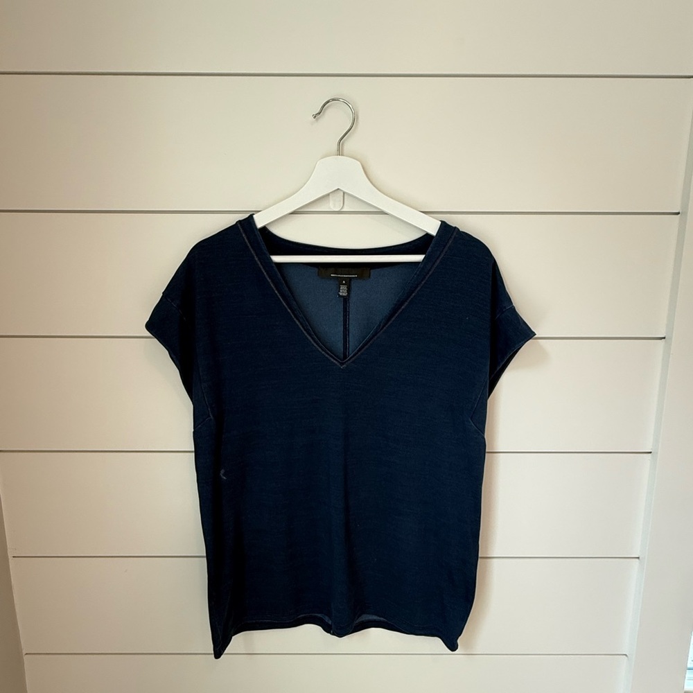 White House Black Market Indigo V-Neck Short Sleeve Tee